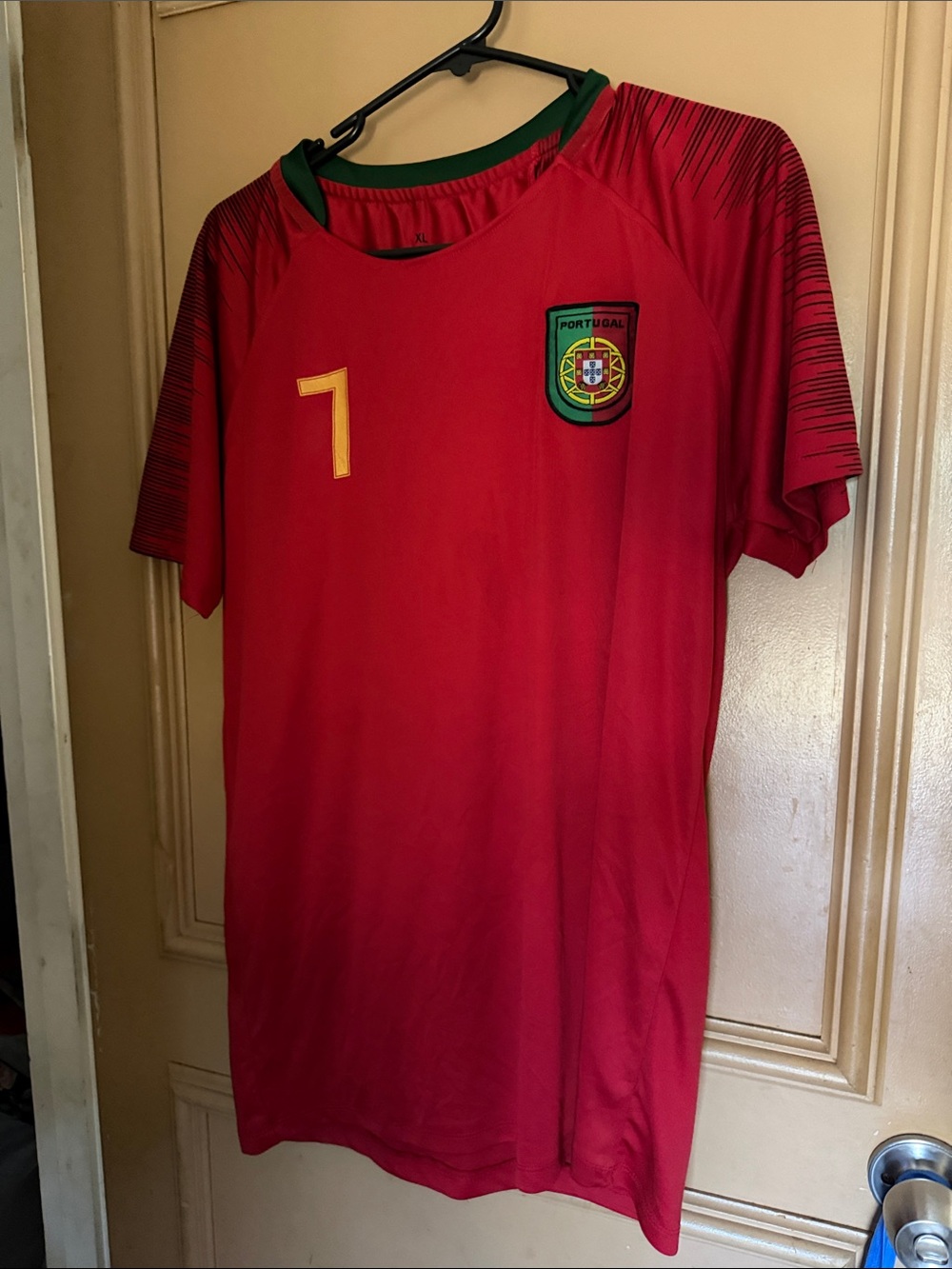 Hollister Red Portugal-Inspired Men's Soccer Jersey with Green Trim